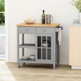 Kitchen Island Cart with Solid Wood Top, Mobile Carts with Storage Cabinet, Rolling Kitchen Table with Spice Rack, Towel Rack, and Drawer