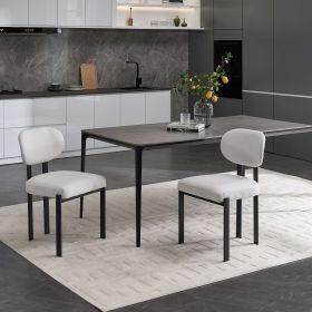 Modern Dining Room Chairs Set of 2, Mid-Century Upholstered Boucle Kitchen Dining Chairs with Black Metal Legs