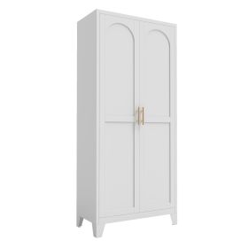 71'' 2 Shapely Doors Cabinet, Metal Storage Cabinet with Doors and Adjustable Shelves, for Bedroom, Living Room, Kitchen(White)