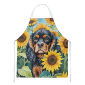 Cavalier Spaniel in Sunflowers Apron Cooking Kitchen Server Baking Crafts Gardening for Adult Women Men, Unisex, Large, Multicolor