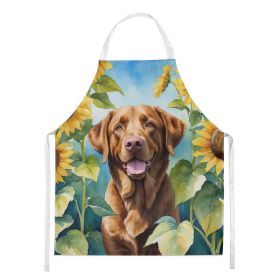 Chesapeake Bay Retriever in Sunflowers Apron Cooking Kitchen Server Baking Crafts Gardening for Adult Women Men, Unisex, Large, Multicolor
