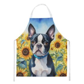 Boston Terrier in Sunflowers Apron Cooking Kitchen Server Baking Crafts Gardening for Adult Women Men, Unisex, Large, Multicolor
