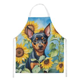 Miniature Pinscher in Sunflowers Apron Cooking Kitchen Server Baking Crafts Gardening for Adult Women Men, Unisex, Large, Multicolor
