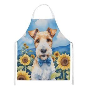 Fox Terrier in Sunflowers Apron Cooking Kitchen Server Baking Crafts Gardening for Adult Women Men, Unisex, Large, Multicolor
