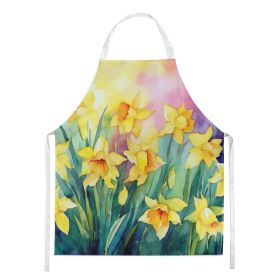 Daffodils in Watercolor Apron Cooking Kitchen Server Baking Crafts Gardening for Adult Women Men, Unisex, Large, Multicolor
