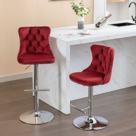 Swivel Velvet Barstools Adjusatble Seat Height from 25-33 Inch, Chrome base Bar Stools with Backs Comfortable Tufted for Home Pub and Kitchen Isl
