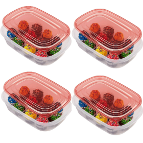 4 Pack 1 Gallon, 2 Packs, Red, Large Rectangular Plastic Food Storage Containers