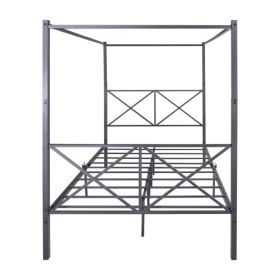 Metal Canopy Bed Frame, Platform Bed Frame With X Shaped Frame Full Black (Color: black)