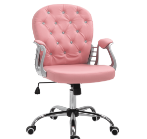 Vinsetto Vanity PU Leather Office Chair, Mid Back, Tufted Swivel Task Chair, Adjustable Height, Pink (Color: Pink)