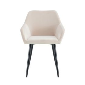 Leisure Modern Living Dining Room Accent Arm Chairs Club Guest With Strong Black Metal Legs, Set Of 2, TEDDY Fabric Beige (Color: black)