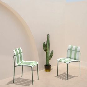 4-Pack Modern Striped Color Block Chairs - Waterproof PP Seat  Sturdy Metal Legs, Indoor Outdoor Dining Set For Patio, Balcony, (Option: GreenWhite)