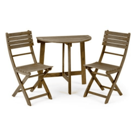 Outdoor 3-piece Set Of Semi-circular Folding Acacia Weather-resistant Bistro Table And Chairs, Space-saving, Gray (Option: Gray)