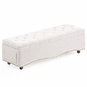 Linen Upholstered Storage Bench (Color: White)