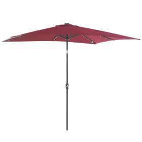 9ft Solar LED Patio Umbrella Outdoor Table Market Shade Crank Red (Color: Red)