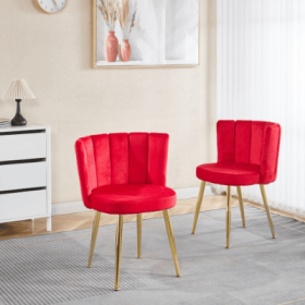 Modern ORANGE Dining Chair  Set Of 2   With Iron Tube Golden Color Legs, Velvet And Comfortable Backrest, Suitable For Dining Room, Living Room, (Color: Red)