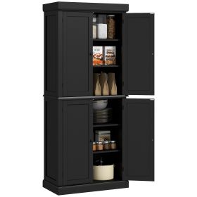 6 Tier Pantry Haven  Modern Freestanding Storage Cabinet With Adjustable Shelves  Sleek Black (Color: black)