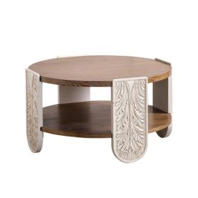 Carved Wooden Coffee Table, Retro End Table With Double-Layer Storage, Small Side Table For Living Room, Palace Style Bedside Table For Small Spa (Option: Natural Wood)