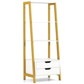 4-Tier Ladder Shelf With 2 Drawers 52.5 Inch Tall Freestanding Bookcase (Color: White)