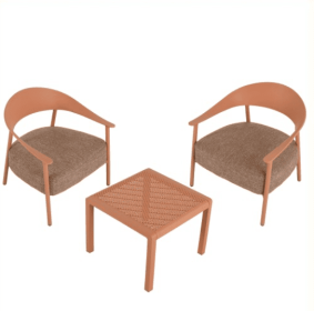 Modern 2 Piece Accent Chair Set With Coffee Table  Apricot Brown PP  Steel Frame Sofa Set, Soft Cushioned Seating For Living Room, Lounge, Balcon (Option: Apricot Brown)