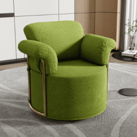 360 Degree Barrel Swivel Accent Sofa Chair,Fluffy Fabric Lounge Wide Upholstered Reading Chair With Gold Metal Legs, Comfortable Round Armchair F (Color: Green)