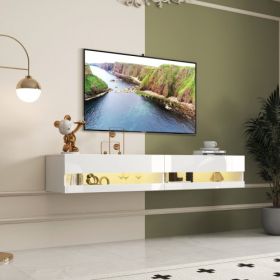 180 Wall Mounted Floating 80 TV Stand With 20 Color LEDs And Charging Station (Color: White)