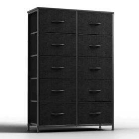 Bedside Table For Bedroom With 10 Fabric Drawers Storage Cabinet Steel Frame Closet For Clothes Storage Display Cabinet (Color: black)