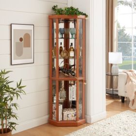 Corner Lighted Curio Cabinet Corner Glass Cabinet Lighted Curio Cabinet Corner Display Case For Living Room, Curio Cabinet, Antique Collection, W (Option: Cherry)