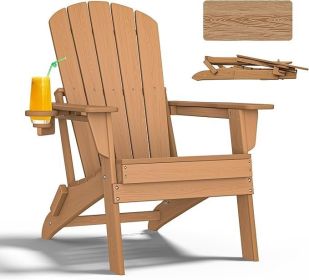 HDPE Folding Adirondack Chairs With Cup Holder (Option: Teak-4pack)