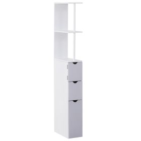 55  Tall Bathroom Cabinets, Narrow Storage Cabinet Freestanding Linen Tower With 2 Tier Shelf And Drawers, White (Color: White)