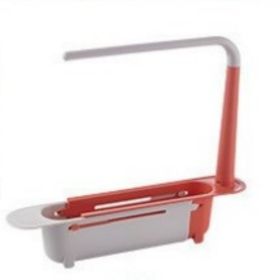 1pc Telescopic Sink Sponges Storage Rack; Adjustable Soap Sponge Organizer For Kitchen Sponge And Soap; Expandable Storage Drain Basket With Dish (Color: Pink)