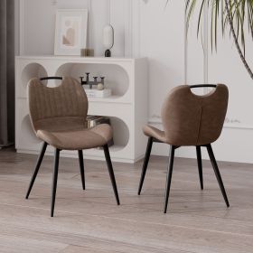 Modern Dining Chair Set of 2, Comfortable Dining Room Chairs with Thick Cushions, Fabric Kitchen Side Chairs (Color: Brown)