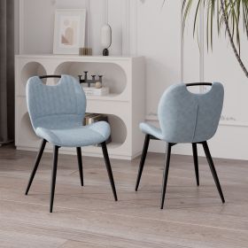 Modern Dining Chair Set of 2, Comfortable Dining Room Chairs with Thick Cushions, Fabric Kitchen Side Chairs (Color: Light Blue)