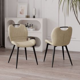 Modern Dining Chair Set of 2, Comfortable Dining Room Chairs with Thick Cushions, Fabric Kitchen Side Chairs (Color: Khaki)