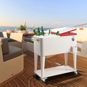 80 Quart Rolling Cooler Cart Portable Patio Party Beverage Ice Chest with Shelf and Bottle Opener Outdoor Drink Cooler Trolley for Backyard BBQ P (Color: Milky white)