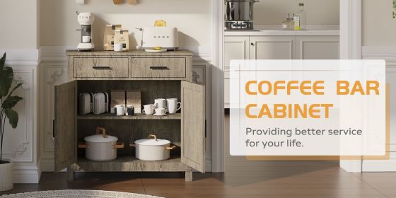 Kitchen Storage Cabinet, Modern Farmhouse Buffet Cabinet with Storage, Coffee Bar with 2 Drawers and 2 Doors, Floor Sideboard Buffet for Living R (Color: as Pic)