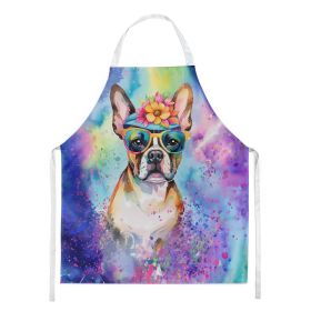 Boston Terrier Hippie Dawg Apron Cooking Kitchen Server Baking Crafts Gardening for Adult Women Men, Unisex, Large, Multicolor (Default: Default)