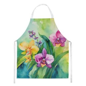 Orchids in Watercolor Apron Cooking Kitchen Server Baking Crafts Gardening for Adult Women Men, Unisex, Large, Multicolor (Default: Default)