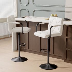 The back of the bar counter chair is equipped with a height-adjustable pull rod, which can be adapted to bars or islands of different heights (Color: White)