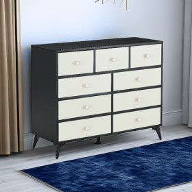 CABINET WOOD MDF BOARDS, 9 Drawers Dresser, BLACK COLOUR (Color: black)
