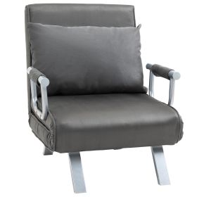 Convertible Sofa Bed 5 Position Folding Sleeper Chair Pillow Steel Frame Dark Grey (Option: Gray)