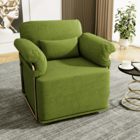 360 Degree Square Swivel Accent Sofa Chair,Fluffy Fabric Lounge Wide Upholstered Reading Chair With Gold Metal Legs, Comfortable Armchair For Liv (Color: Green)